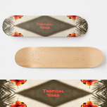 Tropische vibes Skateboard<br><div class="desc">Voel de Tropische Vibes! Geïnspireerd door skateboarden's oorsprong van surfen op stokken, surf, eilanden en zand zijn geïntegreerd in dit ontwerp van het skateboard. Bruin met zand- en oranje hibiscus-bloemen, heeft dit skateboard een Hawaïaans eiland dat klaar is om je te personaliseren met een naam. Voor een wild ritje of...</div>