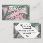 Tropische Vibes Typografie Roze Waterverf Palmen Visitekaartje (Voorkant / Achterkant)