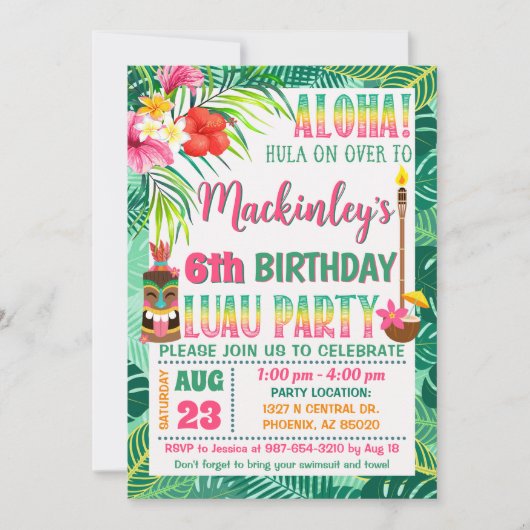 Tropische viering Luau Party Verjaardag Kaart (Voorkant)