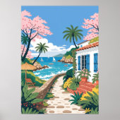 Tropische Villa aan het Strand met Boten Poster (Voorkant)