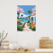 Tropische Villa aan het Strand met Boten Poster (Keuken)