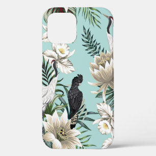 Tropische vintage kraanvogel, papegaai, lotus bl iPhone 12 hoesje