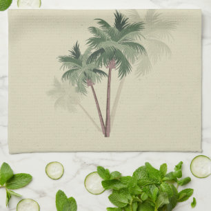 Tropische Vintage palmbomen op Bleke groen Theedoek