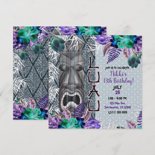 Tropische Vintage Retro Bloem Tiki Hawaiaanse Luau Kaart (Voorkant / Achterkant)