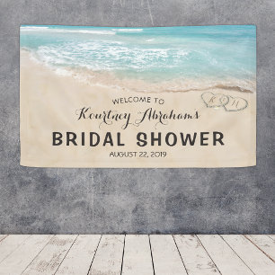 Tropische Vintage Strand Hart Kust Bruidsfeest Spandoek