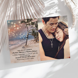 Tropische Vintage Strandverlichting Foto Bruiloft Kaart