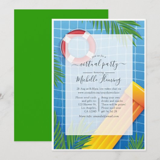 Tropische virtuele pool Birthday Party Kaart (Voorkant / Achterkant)