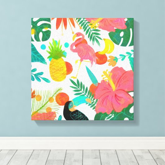 Tropische virussen Floral verlaten Summer Chic Canvas Afdruk (Insitu (Houten vloer))