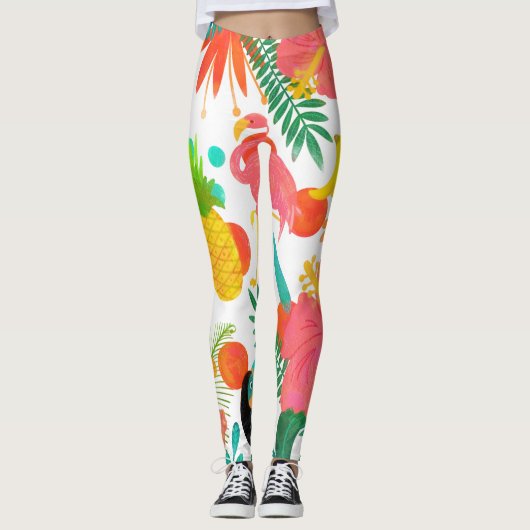Tropische virussen Floral verlaten Summer Chic Leggings (Voorkant)