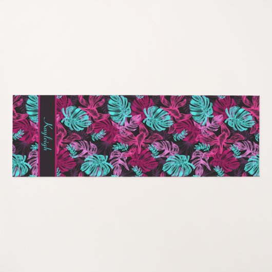 Tropische virussen | Roze en Blauw Monstera Leaf Yogamat (Voorkant (horizontaal))