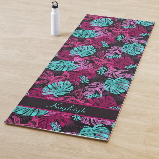 Tropische virussen | Roze en Blauw Monstera Leaf Yogamat (In situ)
