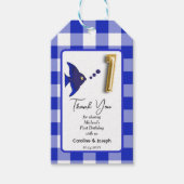 Tropische Vis, Blauwe Gingham Verjaardag Bedankt Cadeaulabel (Voorkant)