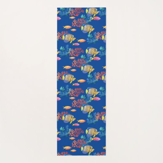 Tropische vis en koraal op blauw yogamat (Achterkant)