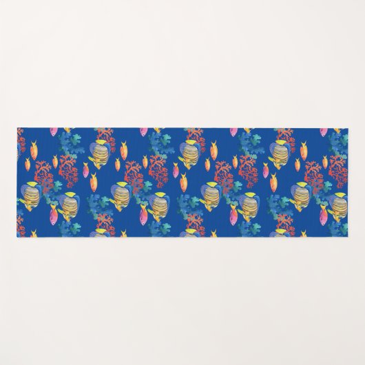 Tropische vis en koraal op blauw yogamat (Voorkant (horizontaal))