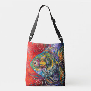 Tropische vis in paars en rood crossbody tas