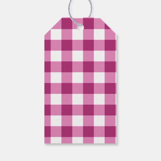 Tropische Vis, Magenta Gingham Gelukkige 1e Verjaa Cadeaulabel (Achterkant)