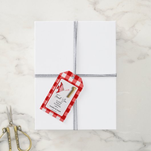 Tropische Vis, Rode Gingham Verjaardag Bedankt Cadeaulabel (Met Touw)