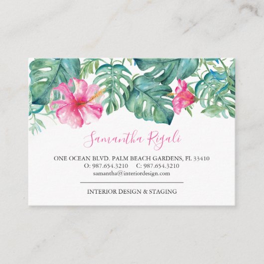 Tropische Visitekaartjes met Waterverf Hibiscus. Informatiekaartje (Voorkant)