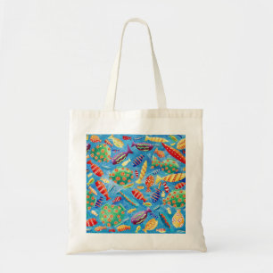 Tropische viskleurige acrylverf tote bag