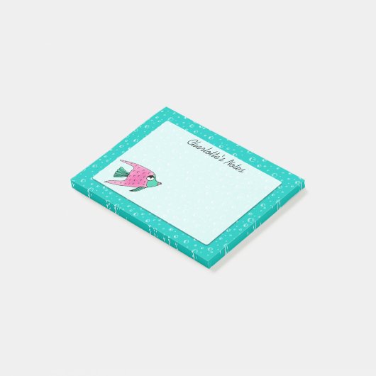Tropische visroze en Blauwgroen op maat Post-it® Notes (Schuin)