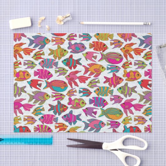 Tropische visroze Turquoise Green Pattern Tissuepapier (Craft)