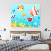 Tropische vissen Aquarium 3-panelkunst Canvas Afdruk (Insitu (Slaapkamer))