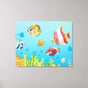 Tropische vissen Aquarium 3-panelkunst Canvas Afdruk