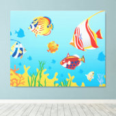 Tropische vissen Aquarium 3-panelkunst Canvas Afdruk (Insitu (Houten vloer))