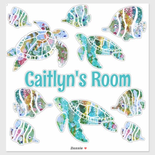 Tropische vissen en Zeeen schildpadden Sticker (Vel)