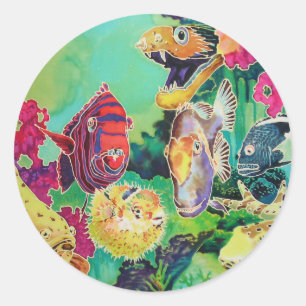 Tropische vissen onderwater scène ronde sticker