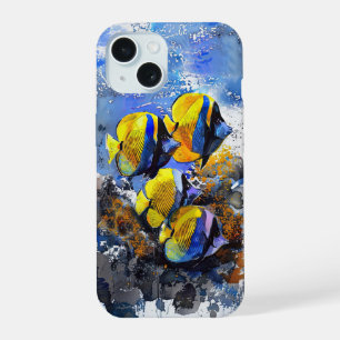 Tropische vissen op een blauwe en oranje rif telef iPhone 15 case