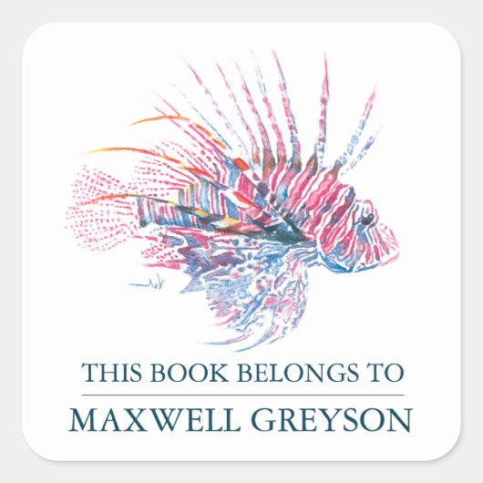 Tropische vissen terug naar school Kind Bookplate Vierkante Sticker (Voorkant)