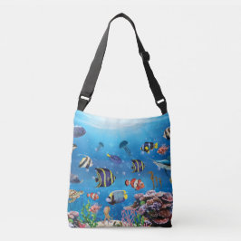 Tropische vissen zwemmen over de zeebodem crossbody tas