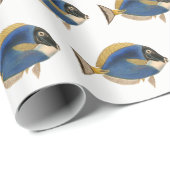  Tropische vistekening Blauwe Goudweefselpap Cadeaupapier (Rol Hoek)