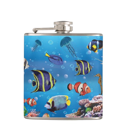 Tropische viszwemmen zeebed heupfles (Voorkant)