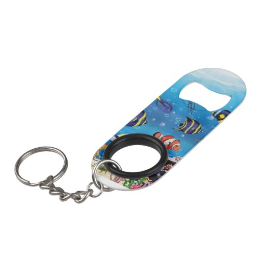 Tropische viszwemmen zeebed mini flessenopener (Voorkant Gekanteld)