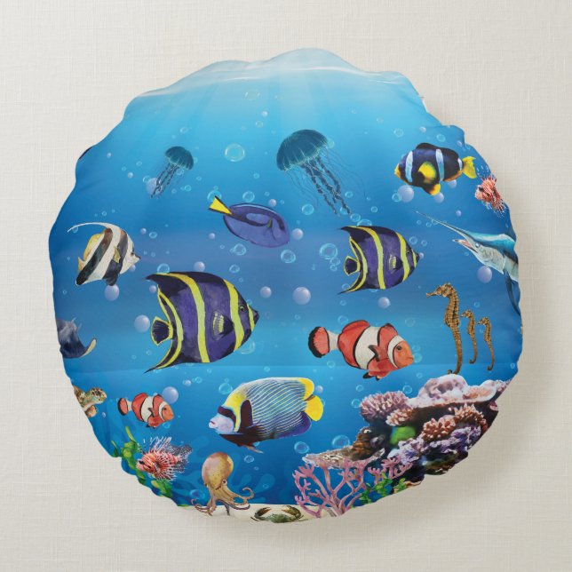 Tropische viszwemmen zeebed rond kussen (Achterkant)
