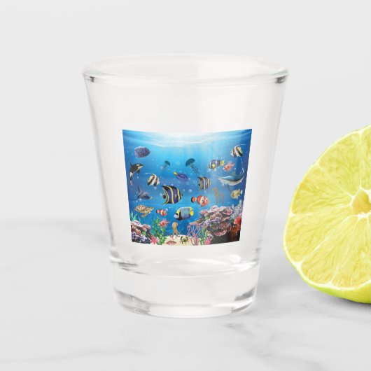 Tropische viszwemmen zeebed shot glas (Voorkant)