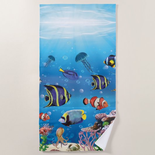 Tropische viszwemmen zeebed strandlaken (Voorkant)