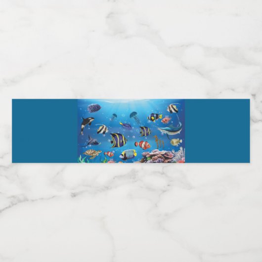 Tropische viszwemmen zeebed waterfles etiket (Enkel label)