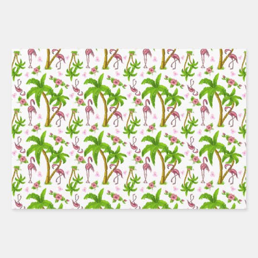 Tropische vlamingos en bloemen inpakpapier vel (Voorkant)