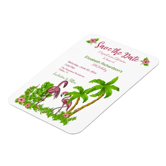 Tropische vlamingos en bloemen sparen de Datum Magneet (Linkerzijde)