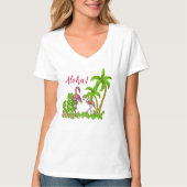 Tropische vlamingos en bloemen T-shirt (Voorkant)