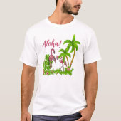 Tropische vlamingos en bloemen T-shirt (Voorkant)