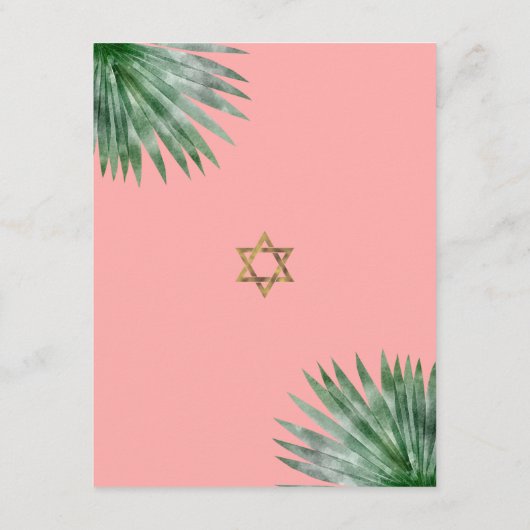 Tropische Vleermuis Mitzvah Goud Script Bloemen Wa Informatiekaartje (Achterkant)