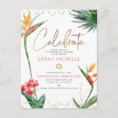 Tropische Vleermuis Mitzvah Goud Script Bloemen Wa Informatiekaartje (Voorkant)