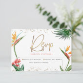 Tropische Vleermuis Mitzvah Goud Script Bloemen Wa RSVP Kaartje (Staand voorkant)