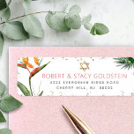 Tropische Vleermuis Mitzvah Gouden Palm Waterverf  Etiket<br><div class="desc">Wees trots, verheug je en vier deze mijlpaal van je favoriete Bat Mitzvah met dit verfijnde, gepersonaliseerde retour adreslabel! Stijlvolle, prachtige, kleurrijke, tropische waterverf paradijsbloemen, faux gold Star of David en glitter stippen en donker roos roze en grijs modern sans serif type overlay een witte achtergrond. Personaliseer de aangepaste tekst...</div>