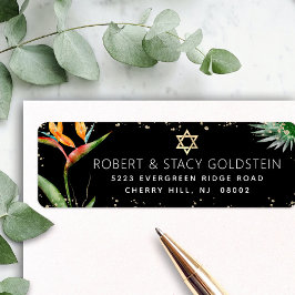 Tropische Vleermuis Mitzvah Zwart Goud Waterverf A Etiket