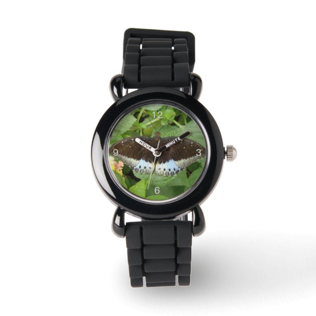  tropische vlinder Glitter Watch Numbers Horloge (Voorkant)